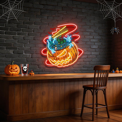 Pumpkin Ramen Monster With Halloween Artwork Led Neon Sign Light