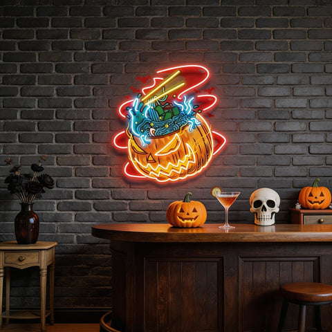 Pumpkin Ramen Monster With Halloween Artwork Led Neon Sign Light