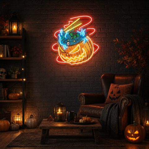 Pumpkin Ramen Monster With Halloween Artwork Led Neon Sign Light