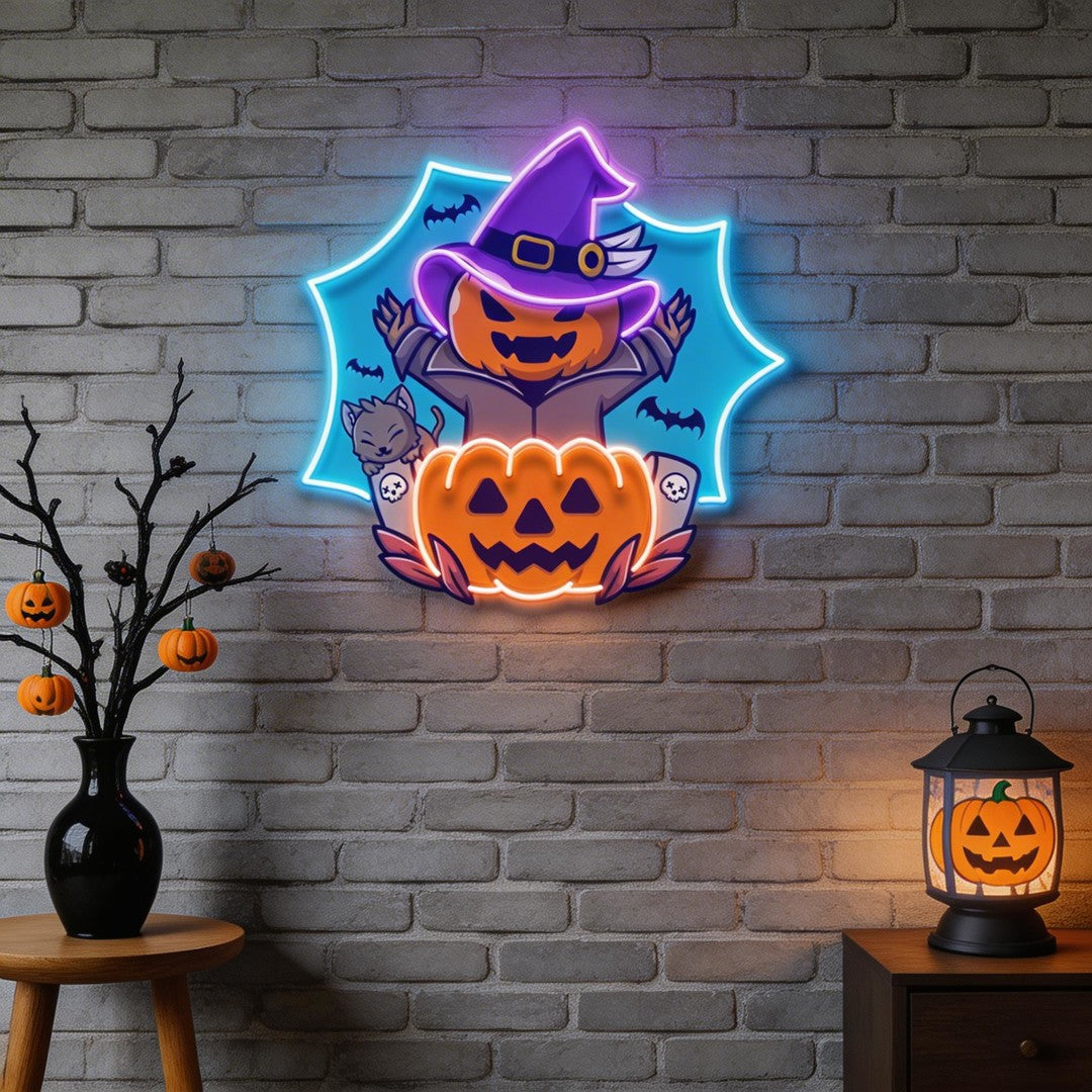 Pumpkin Witch Artwork Led Neon Sign Light