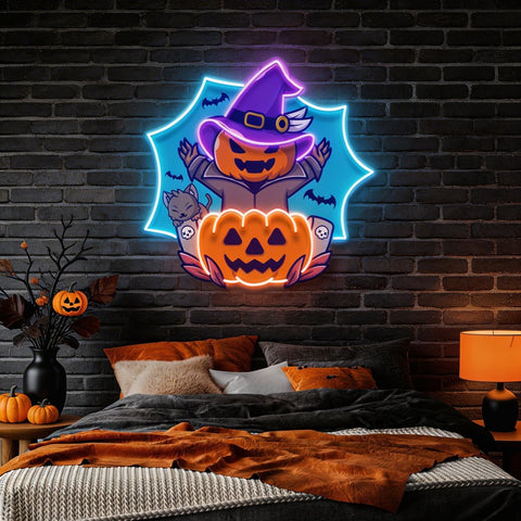 Pumpkin Witch Artwork Led Neon Sign Light