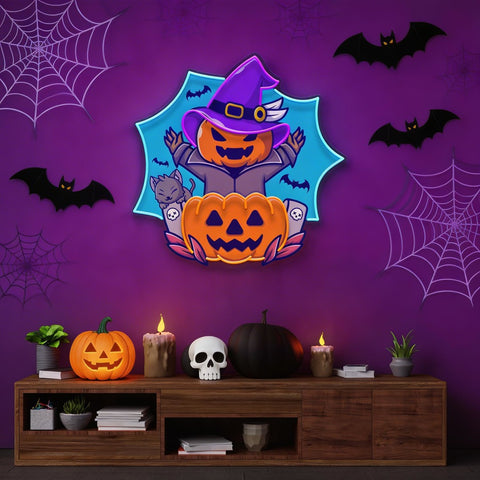 Pumpkin Witch Artwork Led Neon Sign Light