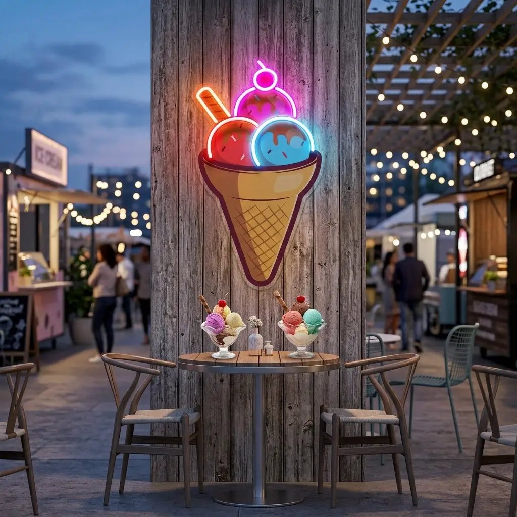 Rainbow IceCream Cones Artwork Led Neon Sign Light
