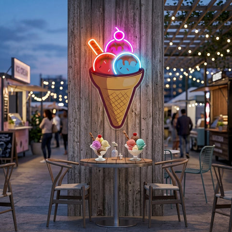Rainbow IceCream Cones Artwork Led Neon Sign Light