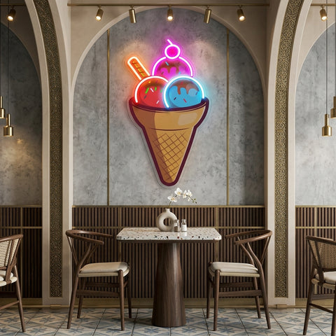 Rainbow IceCream Cones Artwork Led Neon Sign Light