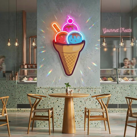 Rainbow IceCream Cones Artwork Led Neon Sign Light