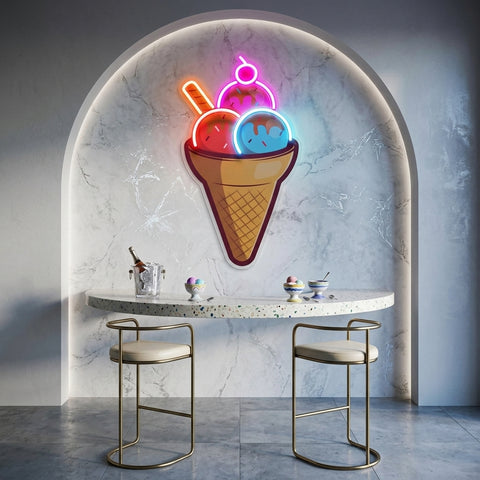 Rainbow IceCream Cones Artwork Led Neon Sign Light