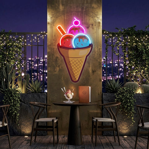 Rainbow IceCream Cones Artwork Led Neon Sign Light