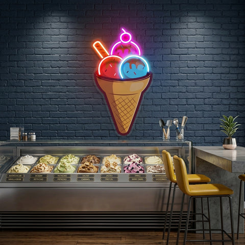 Rainbow IceCream Cones Artwork Led Neon Sign Light