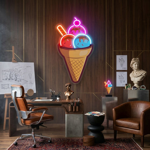 Rainbow IceCream Cones Artwork Led Neon Sign Light