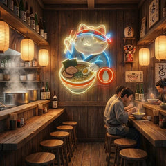 Ramen Cat Neon Sign – Cute Japanese Food LED Neon Wall Art