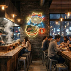 Ramen Cat Neon Sign – Cute Japanese Food LED Neon Wall Art