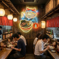 Ramen Cat Neon Sign – Cute Japanese Food LED Neon Wall Art