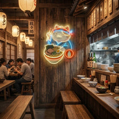 Ramen Cat Neon Sign – Cute Japanese Food LED Neon Wall Art