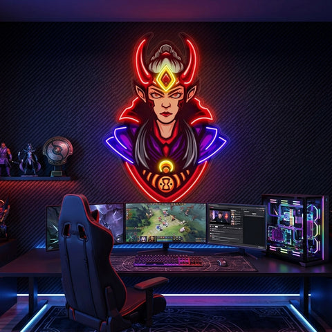 Red Horned Lady Assassins LED Neon Sign Light Pop Art