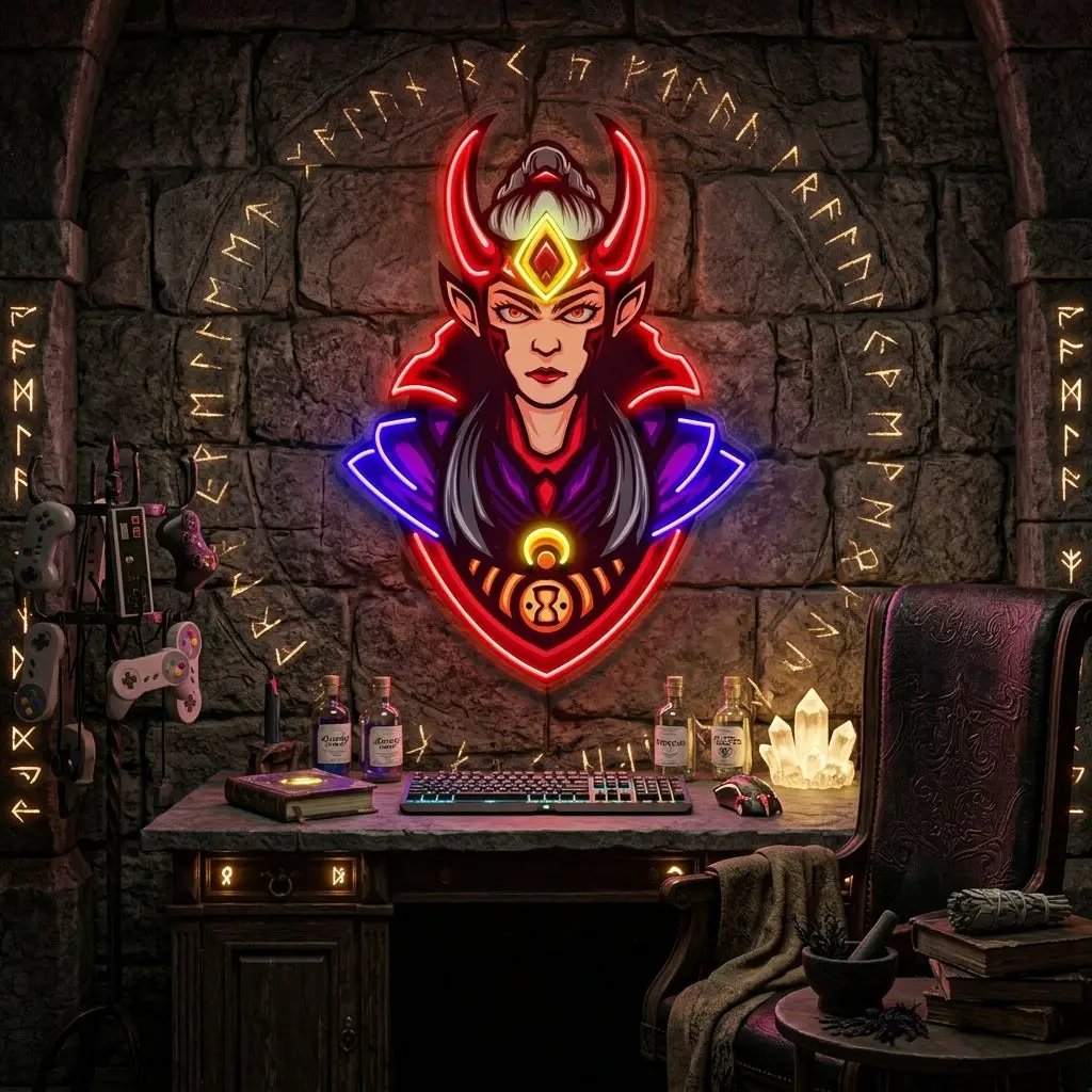 Red Horned Lady Assassins LED Neon Sign Light Pop Art