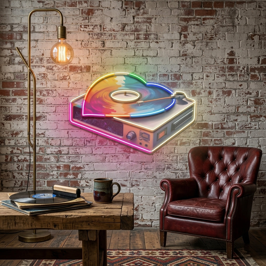 Retro Dics Player In Galaxy Art LED Neon Sign Light Pop Art