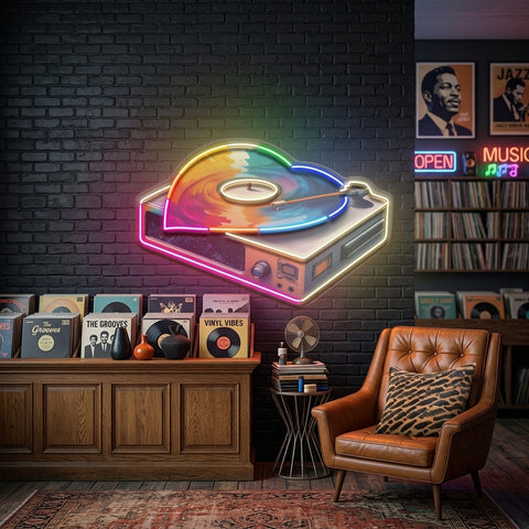 Retro Dics Player In Galaxy Art LED Neon Sign Light Pop Art