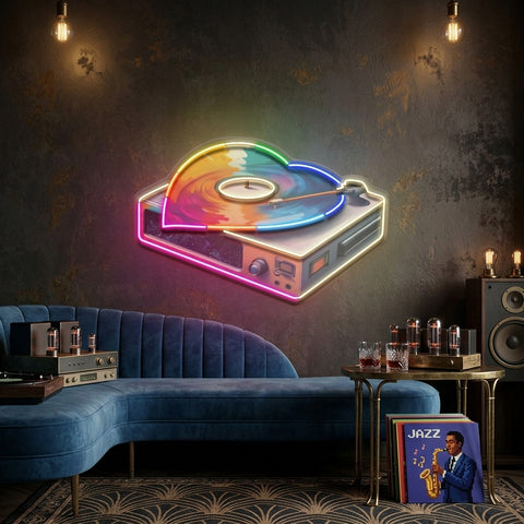 Retro Dics Player In Galaxy Art LED Neon Sign Light Pop Art