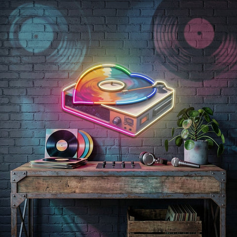 Retro Dics Player In Galaxy Art LED Neon Sign Light Pop Art