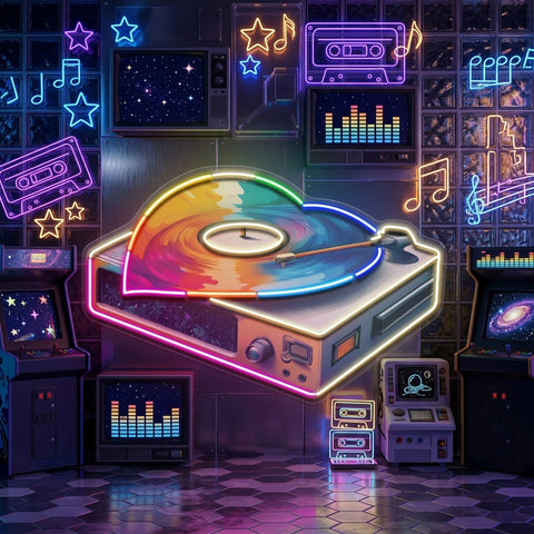 Retro Dics Player In Galaxy Art LED Neon Sign Light Pop Art