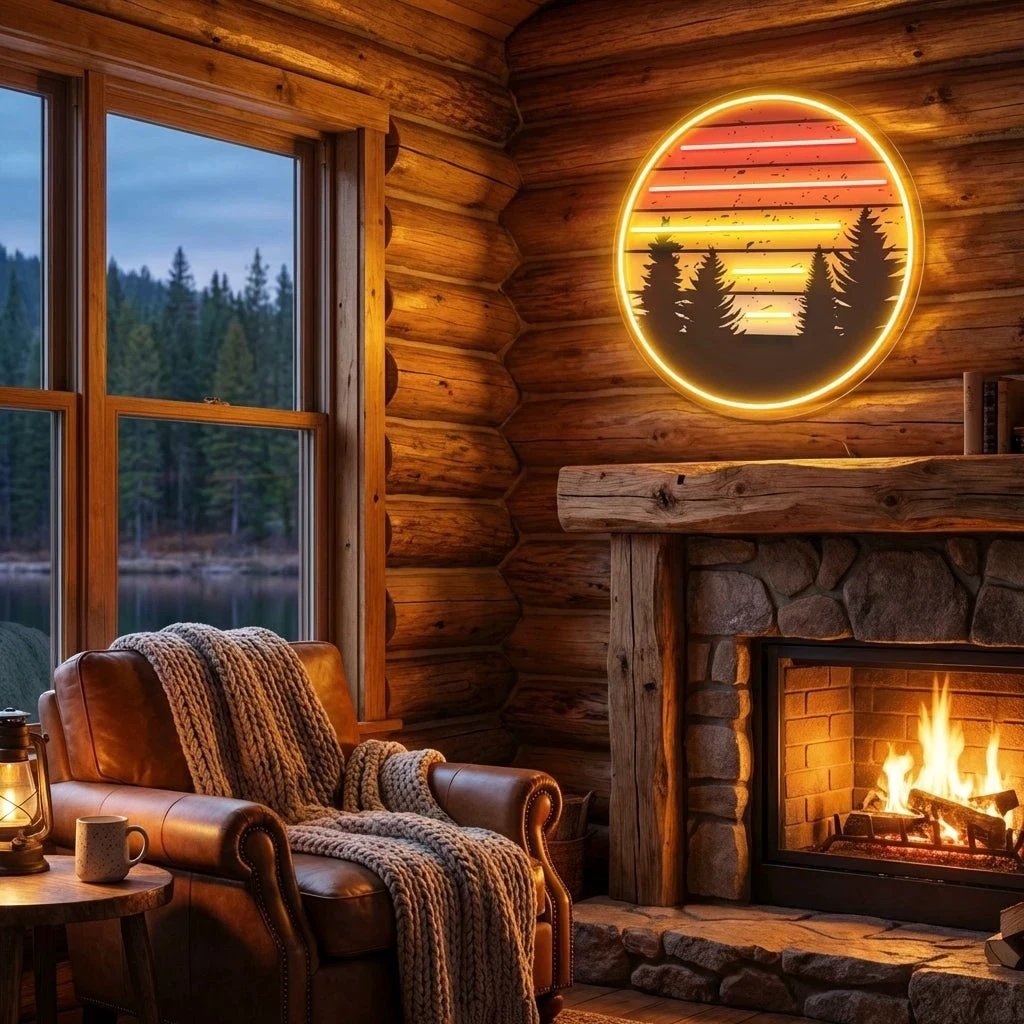 Retro Mountain Sunset Artwork Led Neon Sign Light