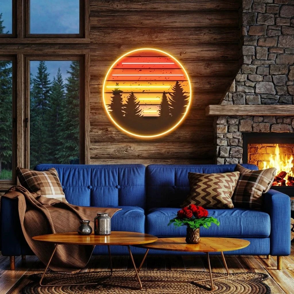 Retro Mountain Sunset Artwork Led Neon Sign Light