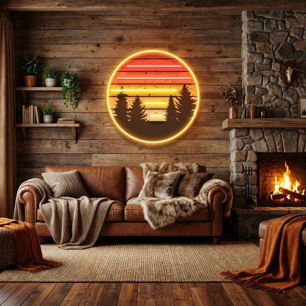 Retro Mountain Sunset Artwork Led Neon Sign Light