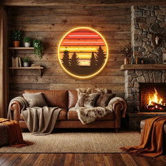 Retro Mountain Sunset Artwork Led Neon Sign Light