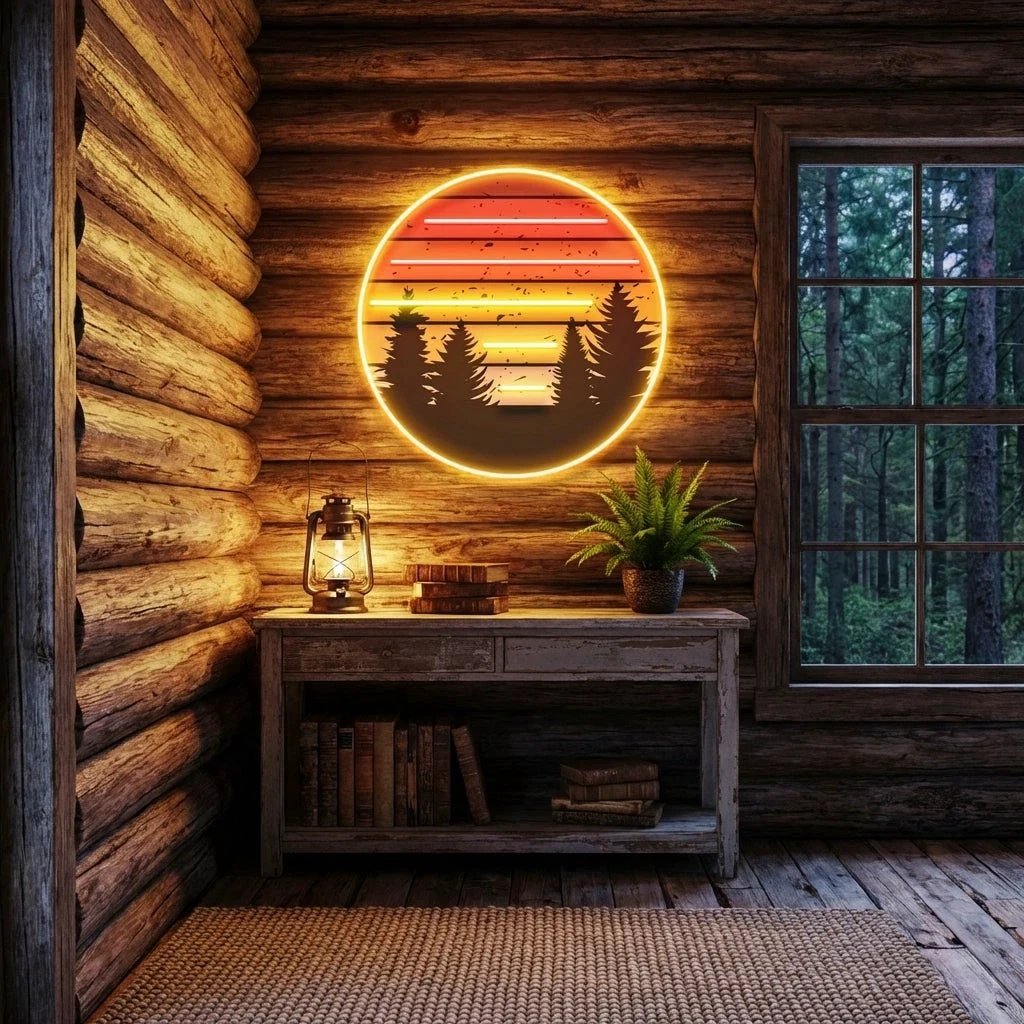 Retro Mountain Sunset Artwork Led Neon Sign Light
