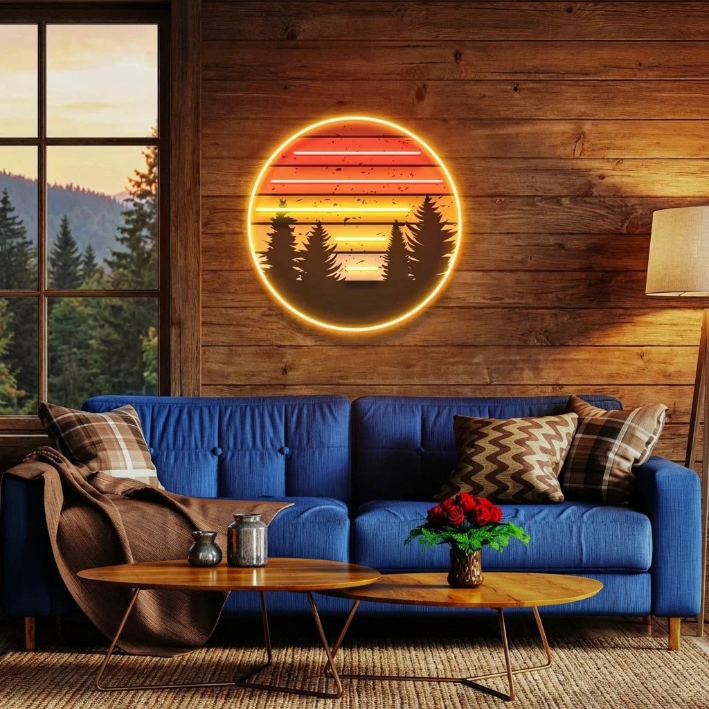 Retro Mountain Sunset Artwork Led Neon Sign Light