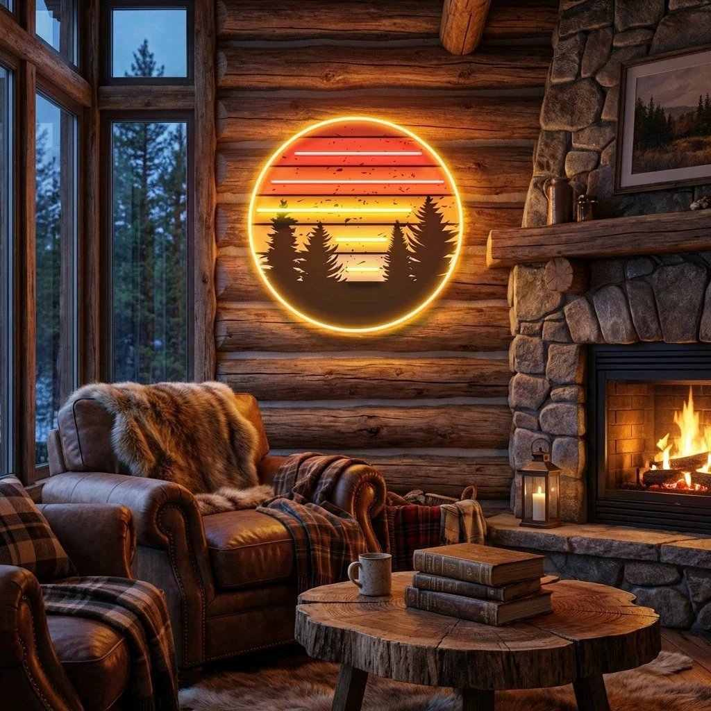 Retro Mountain Sunset Artwork Led Neon Sign Light