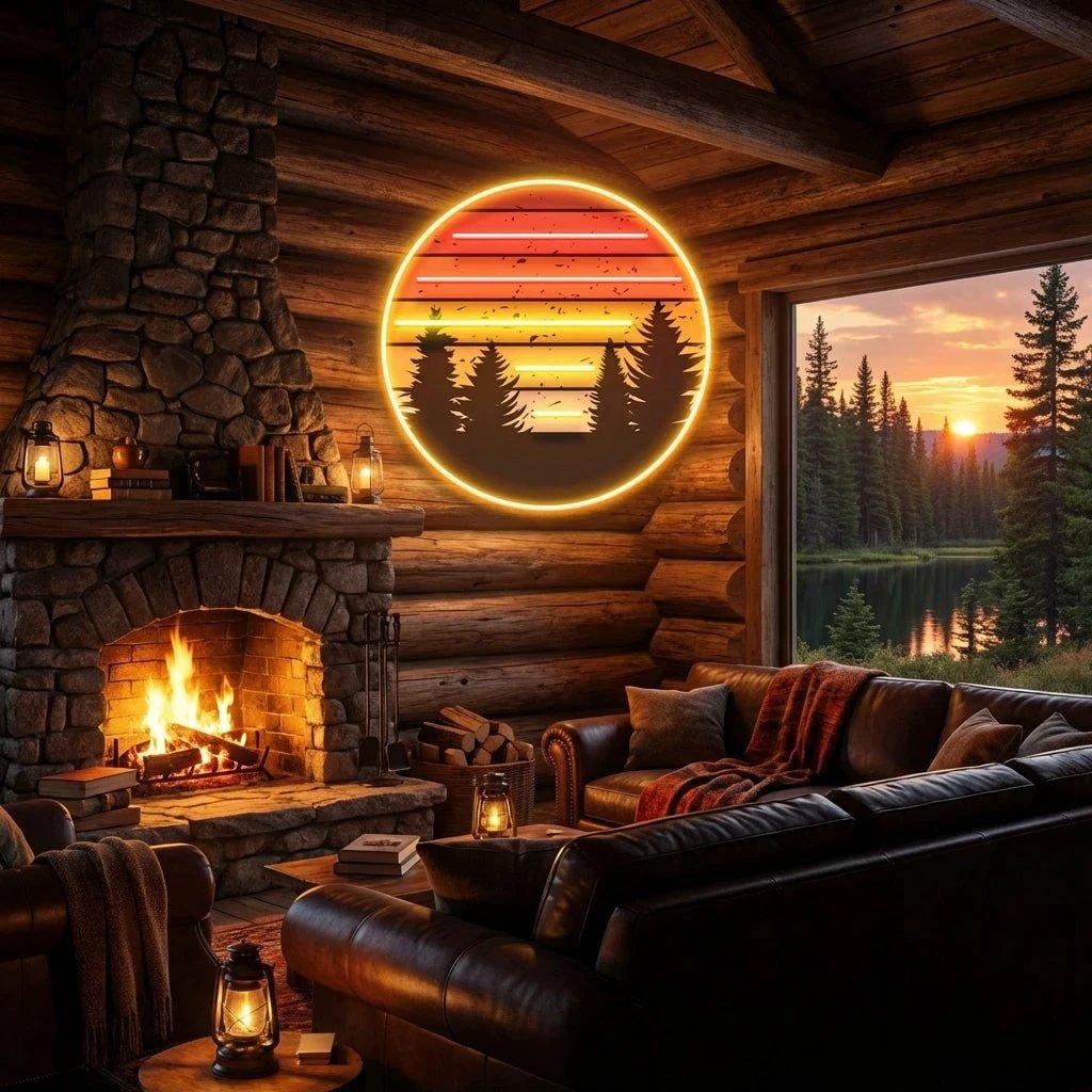 Retro Mountain Sunset Artwork Led Neon Sign Light