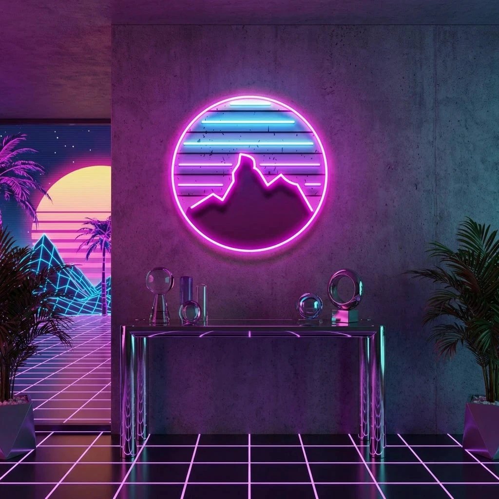 Retro Mountain Sunset Artwork Led Neon Sign Light