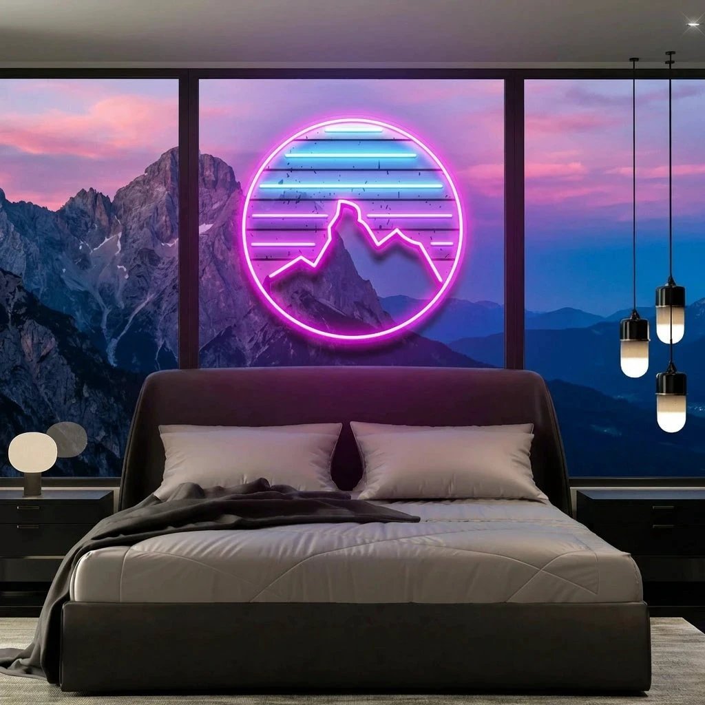 Retro Mountain Sunset Artwork Led Neon Sign Light