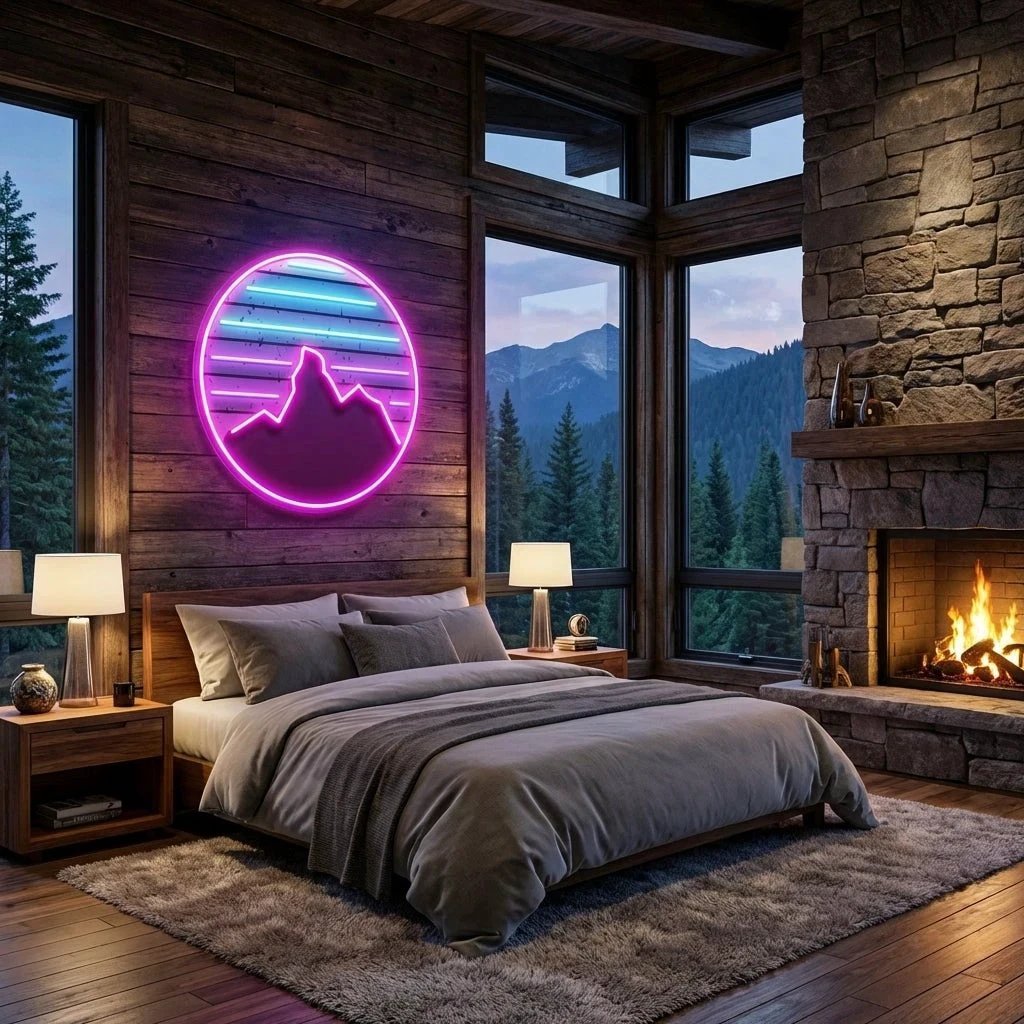 Retro Mountain Sunset Artwork Led Neon Sign Light