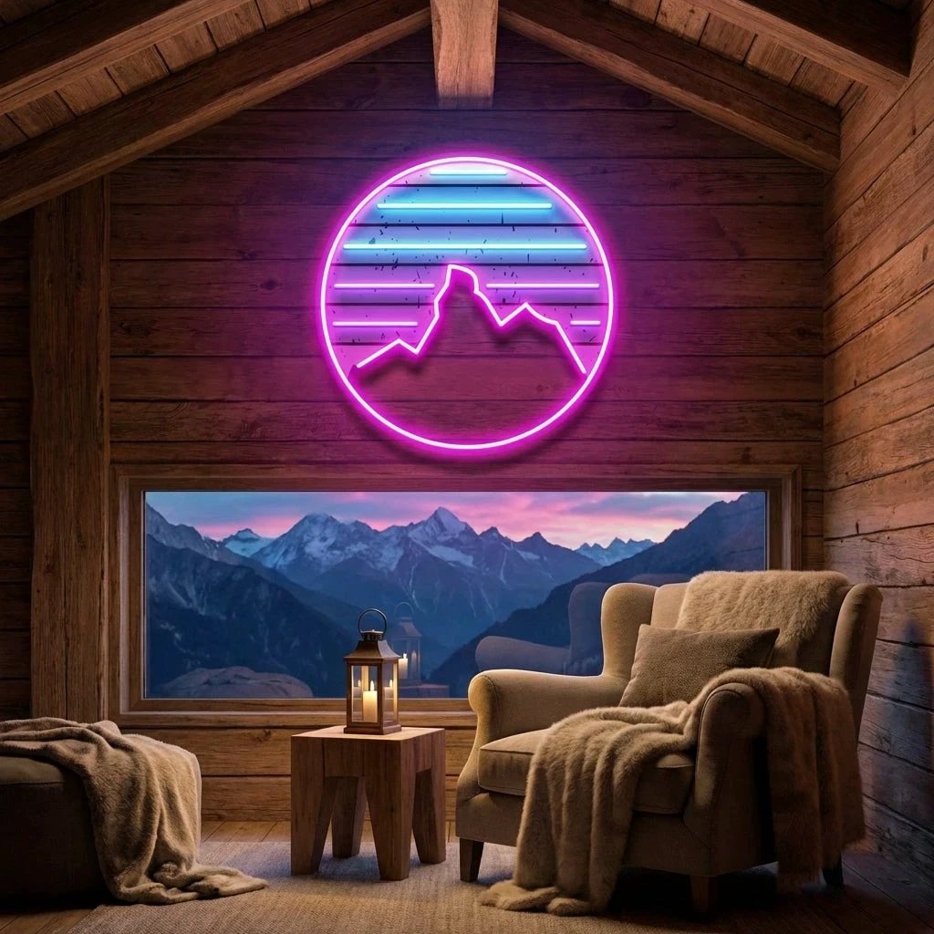 Retro Mountain Sunset Artwork Led Neon Sign Light