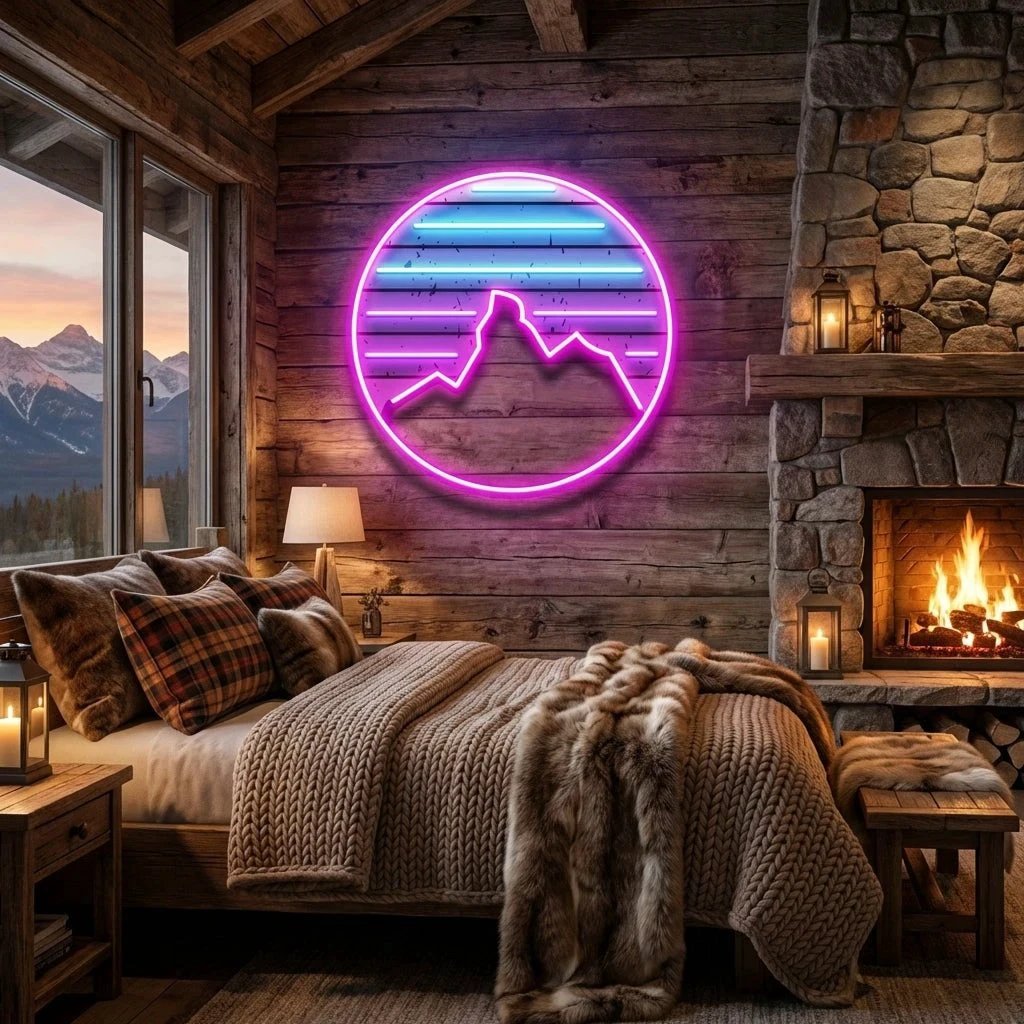 Retro Mountain Sunset Artwork Led Neon Sign Light