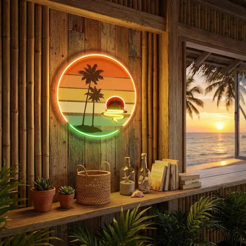 Retro Tropical Sunset Artwork Led Neon Sign Light