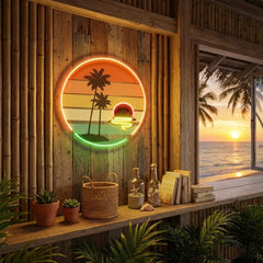 Retro Tropical Sunset Artwork Led Neon Sign Light