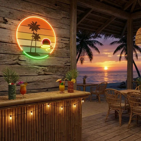 Retro Tropical Sunset Artwork Led Neon Sign Light