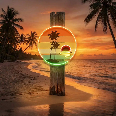 Retro Tropical Sunset Artwork Led Neon Sign Light
