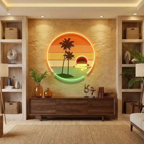 Retro Tropical Sunset Artwork Led Neon Sign Light