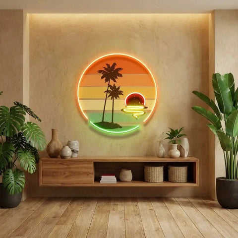 Retro Tropical Sunset Artwork Led Neon Sign Light