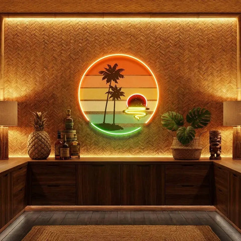 Retro Tropical Sunset Artwork Led Neon Sign Light