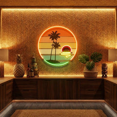 Retro Tropical Sunset Artwork Led Neon Sign Light