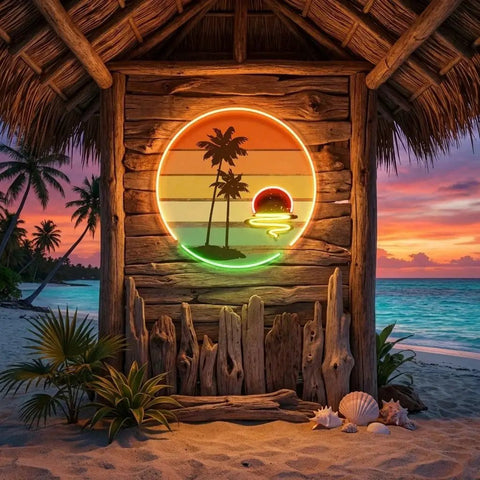 Retro Tropical Sunset Artwork Led Neon Sign Light