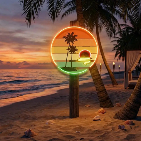 Retro Tropical Sunset Artwork Led Neon Sign Light