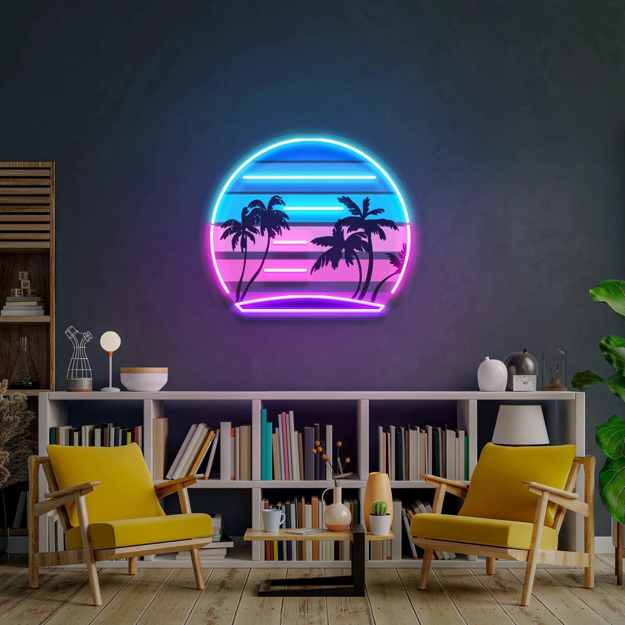 Retro Vintage Style Palm Tree Artwork Led Neon Sign Light