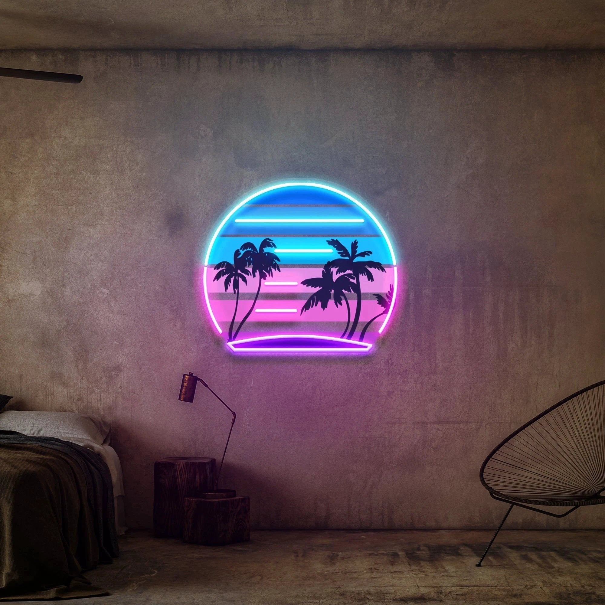 Retro Vintage Style Palm Tree Artwork Led Neon Sign Light
